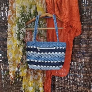 🌷lina💙 Blue Crochet Satchel Vacation Travel Tote